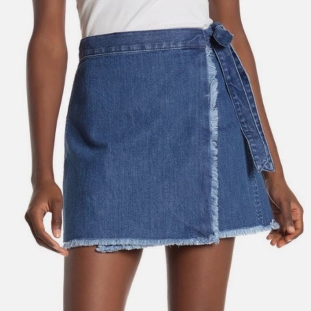 Madewell Cotton Raw Hem Mini Wrap Blue Denim Skirt in Cardiff Wash